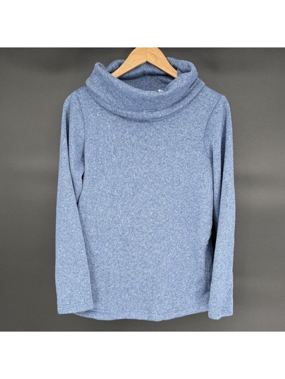 L.L. Bean Womens Cowl Neck Pullover Sweater S Blue Fleece Lined Cozy Outdoor